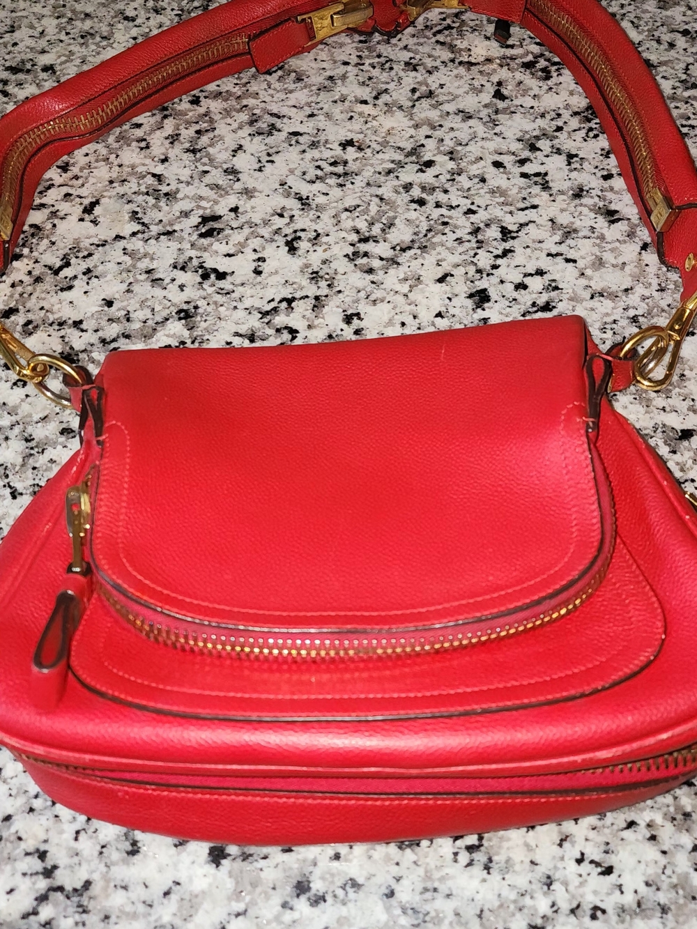 Tom Ford Red Leather Crossbody Bag with Gold Hardware